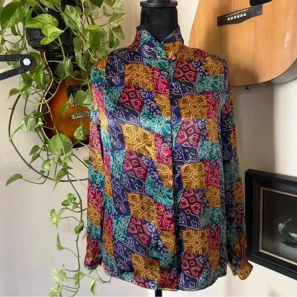 80s Laura & Jayne Colorful Blouse - Size 6 - Picture 1 of 7
